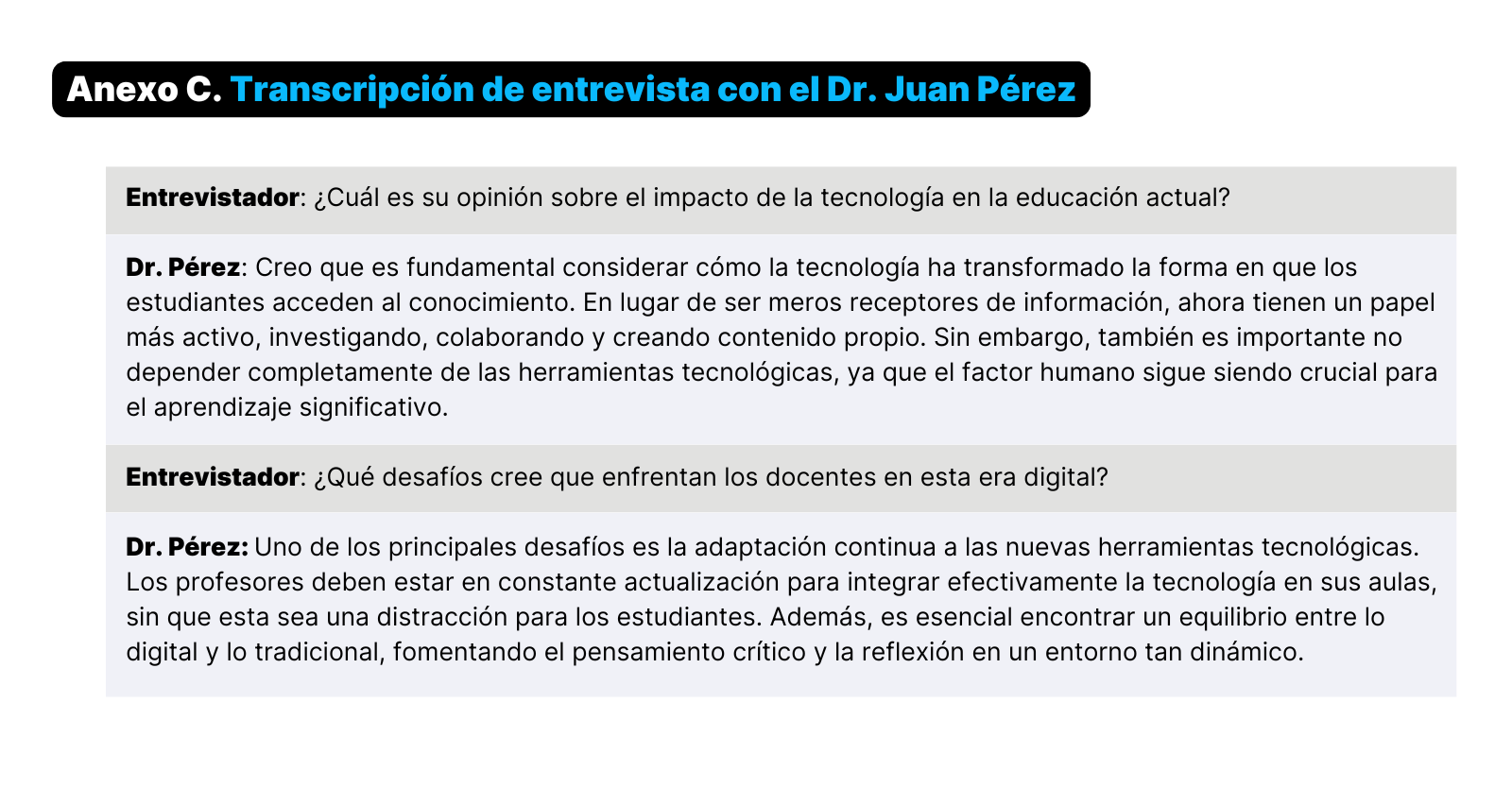 Ejemplo de transcripción de entrevista en un anexo